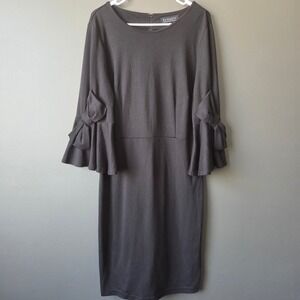 Eloquii Black Bow Bell Sleeve Sheath Dress Plus Size 18 Scoop Neck Midi Chic